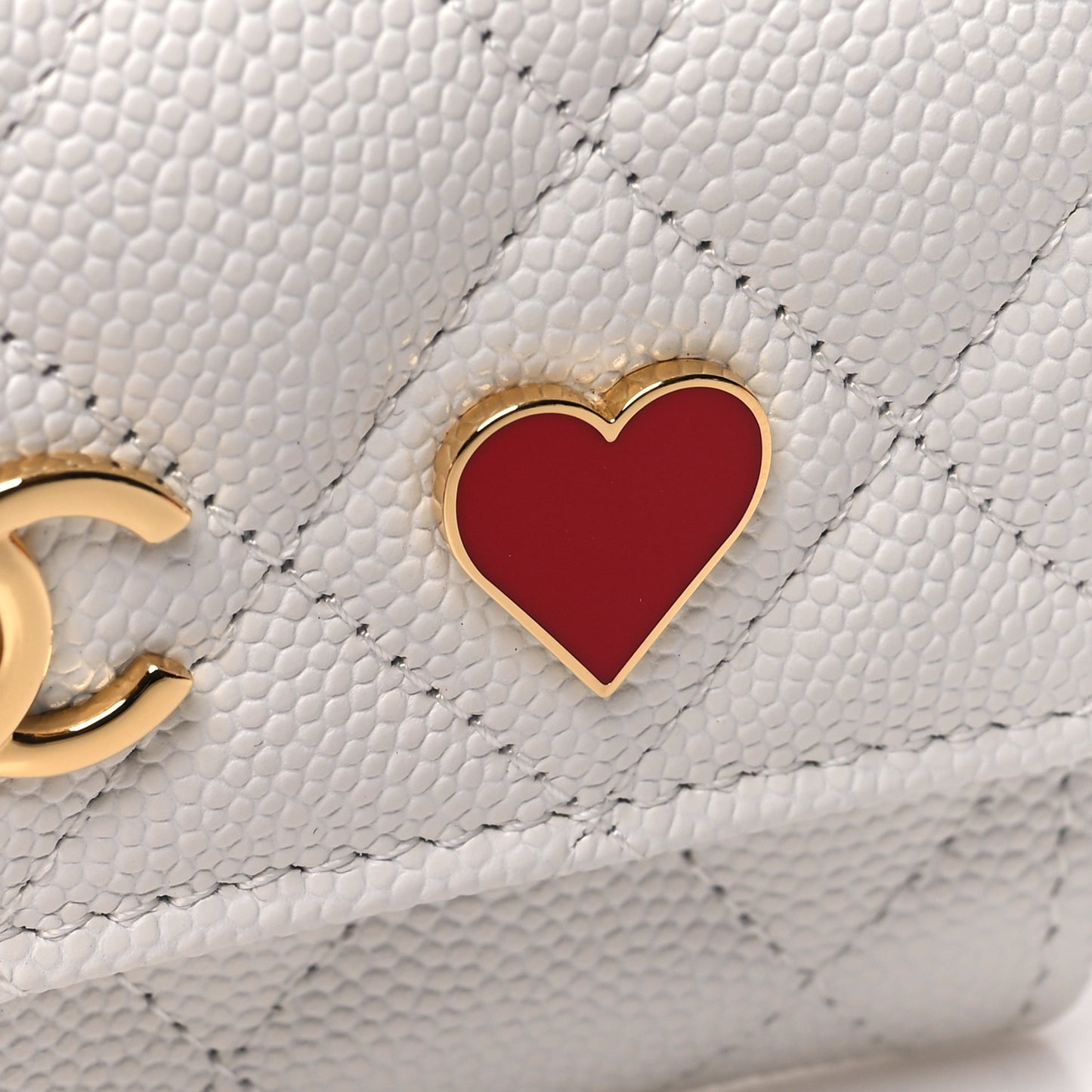 Caviar Quilted Enamel Coco Casino Flap Card Holder Wallet White