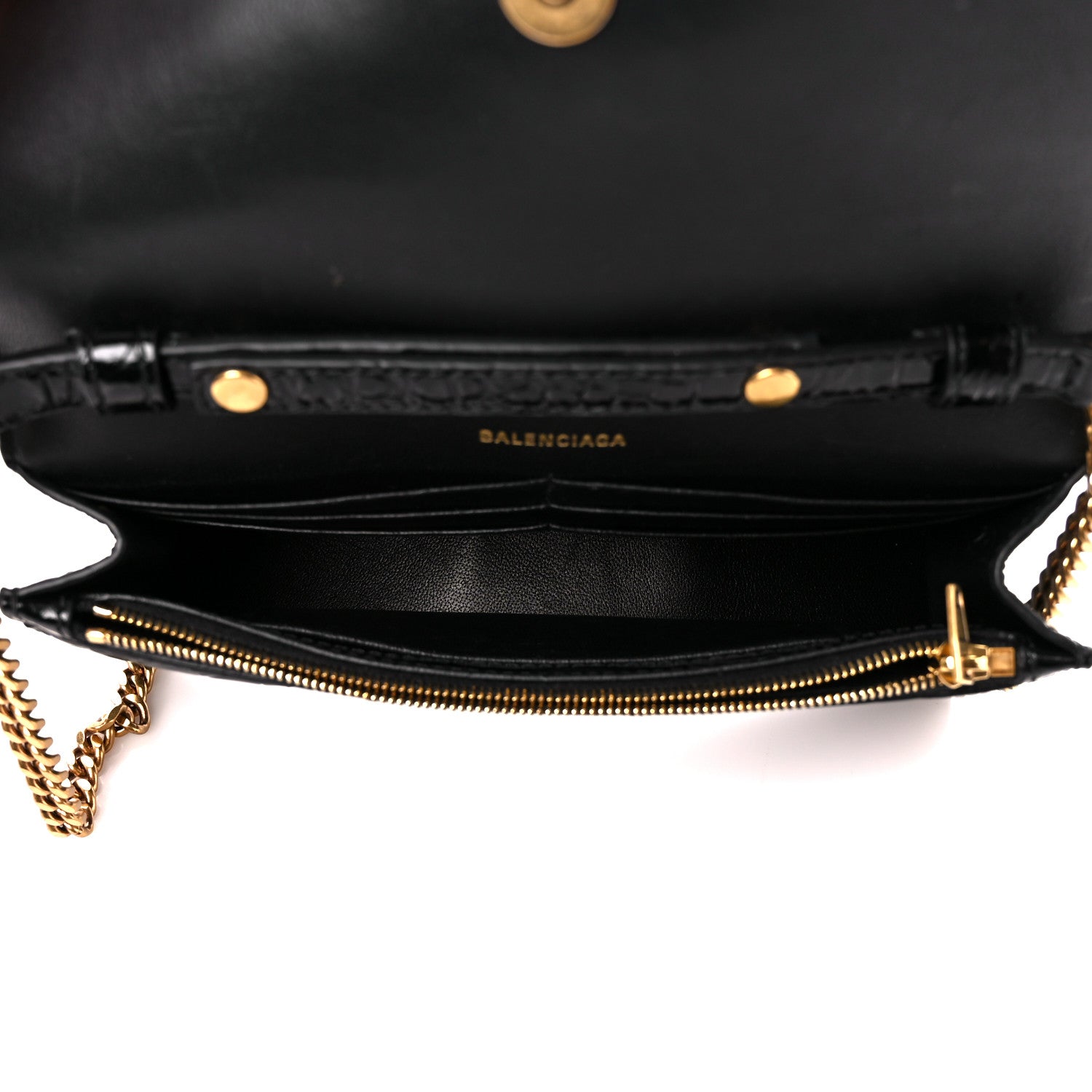 Balenciaga Shiny Calfskin Crocodile Embossed Hourglass Chain Bag Black 4 of 9
