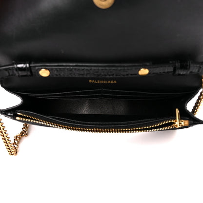 Balenciaga Shiny Calfskin Crocodile Embossed Hourglass Chain Bag Black 4 of 9