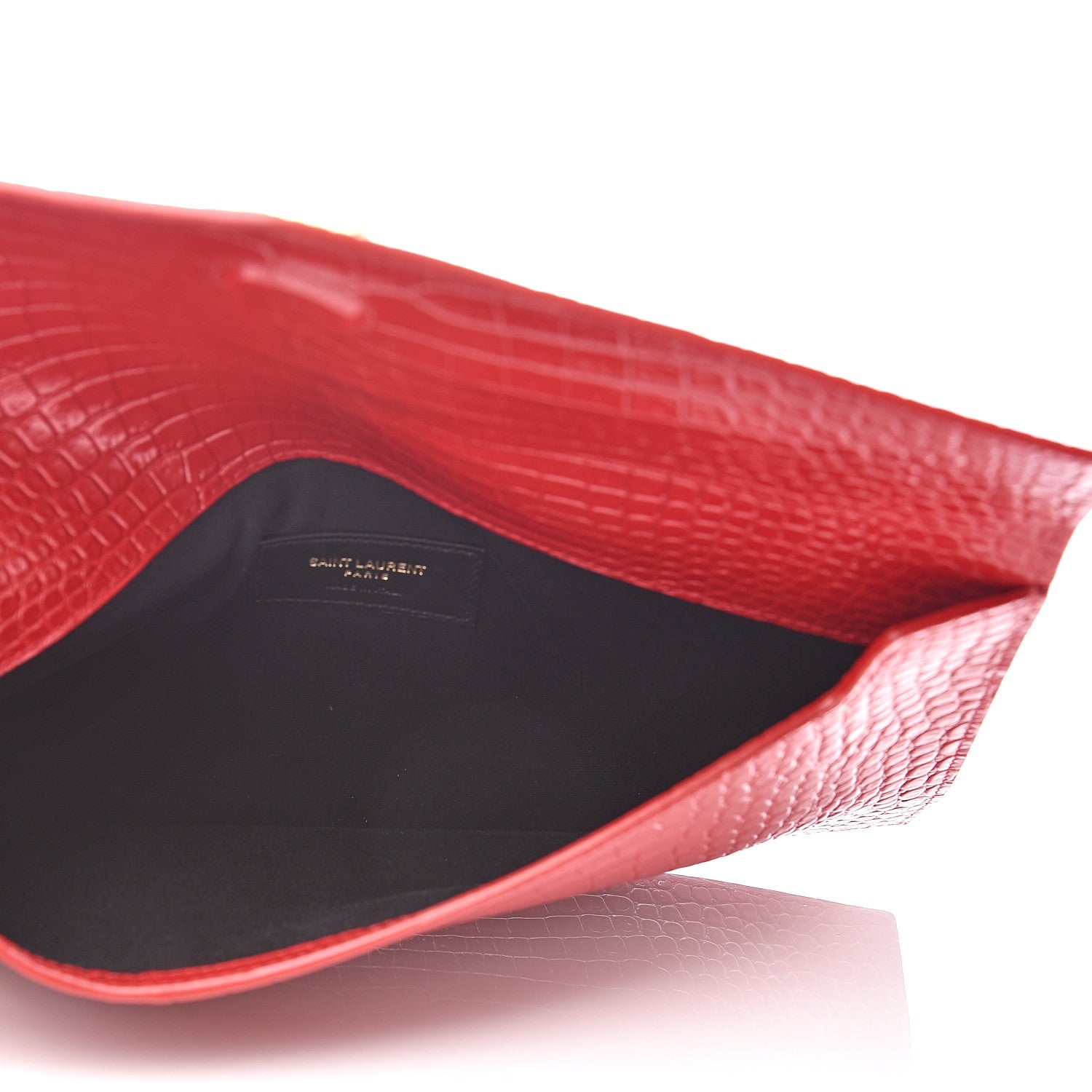 Saint Laurent Calfskin Crocodile Embossed Uptown Monogram Clutch Rouge Eros 4 of 6