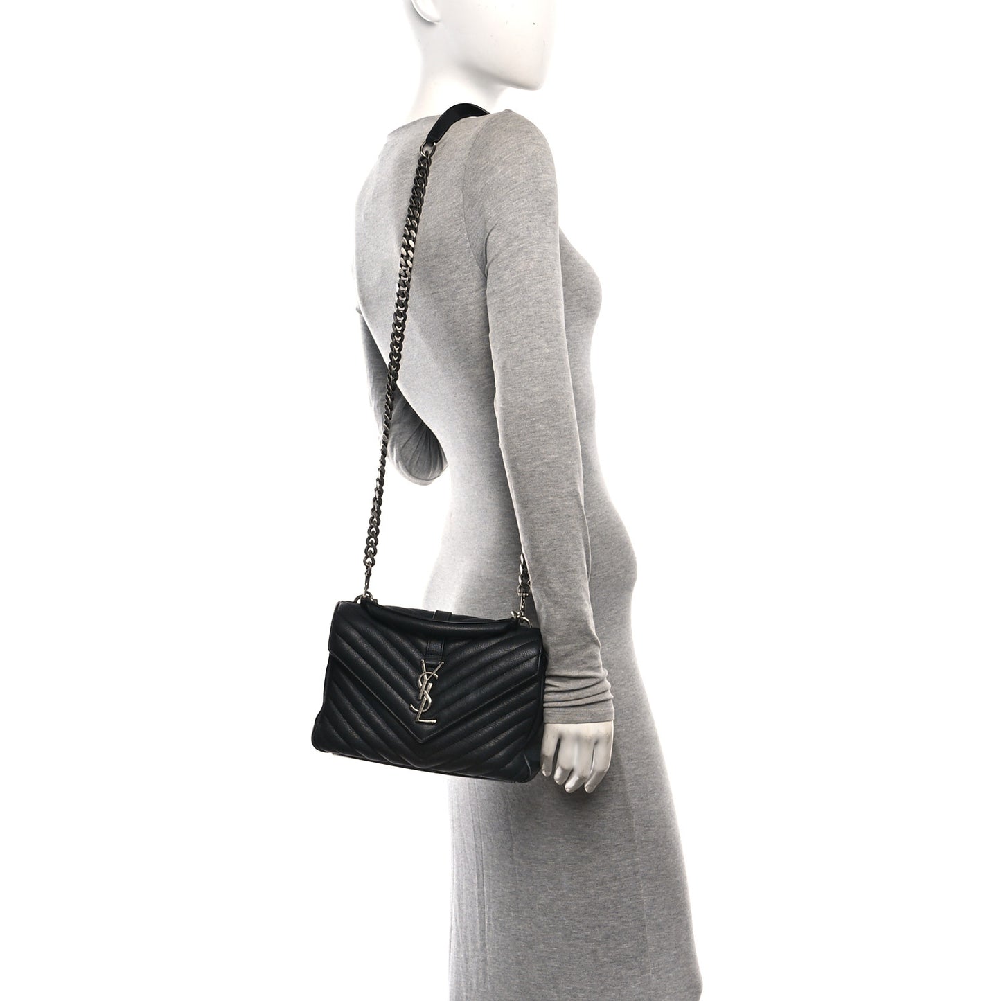 Sheepskin Matelasse Chevron Monogram Medium College Bag Black