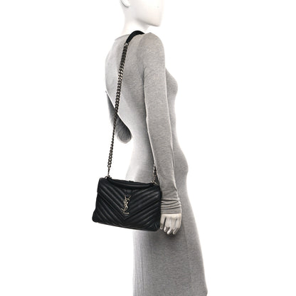 Saint Laurent Sheepskin Matelasse Chevron Monogram Medium College Bag Black 2 of 10