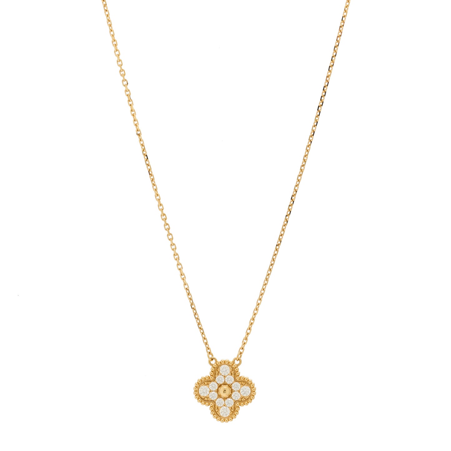 18K Yellow Gold Diamond Vintage Alhambra Pendant Necklace