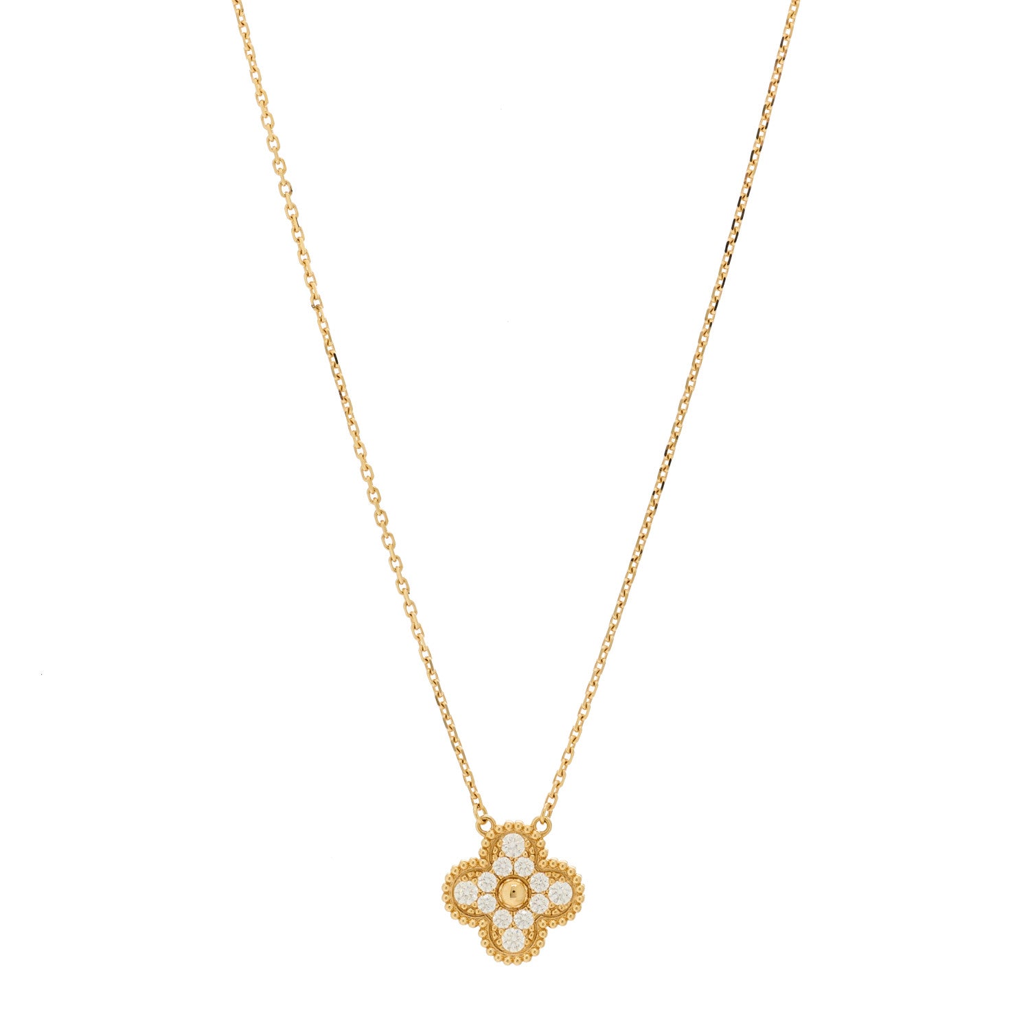 Van Cleef & Arpels 18K Yellow Gold Diamond Vintage Alhambra Pendant Necklace 1 of 7