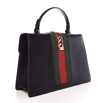 Gucci Calfskin Medium Sylvie Top Handle Bag Black 3 of 9
