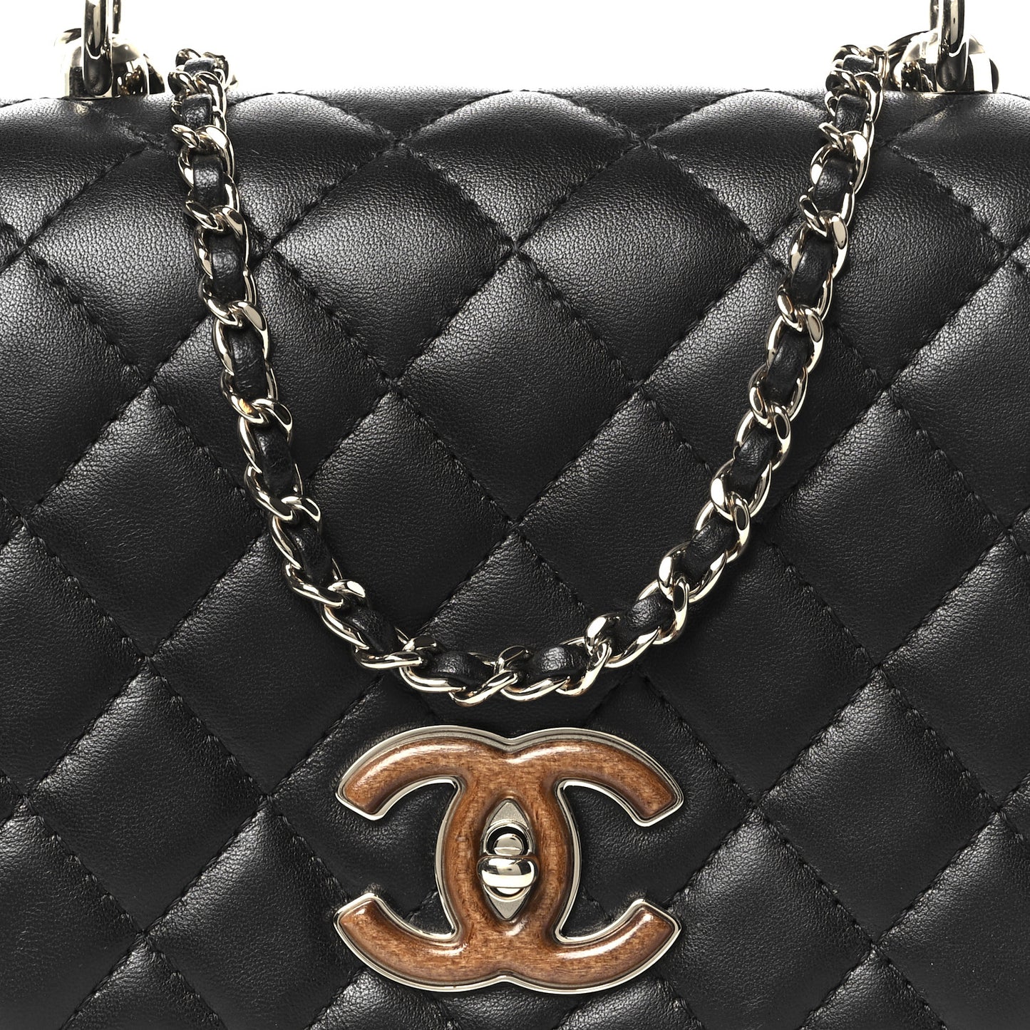 Lambskin Quilted Wood Mini Coco Handle Flap Black