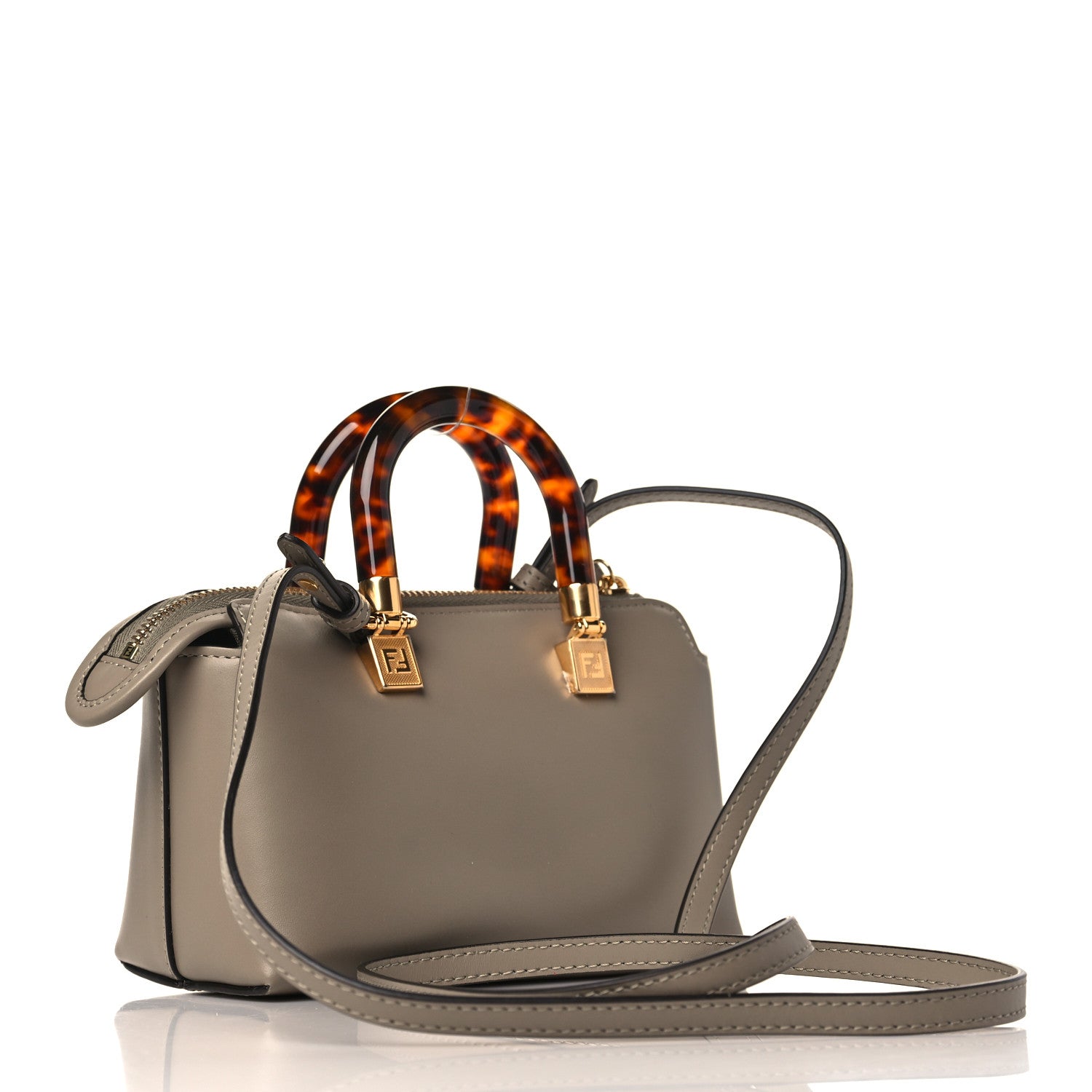 Fendi Vitello King Plexiglass Logo Embossed Mini By The Way Top Handle Boston Bag Tortora 2 of 8