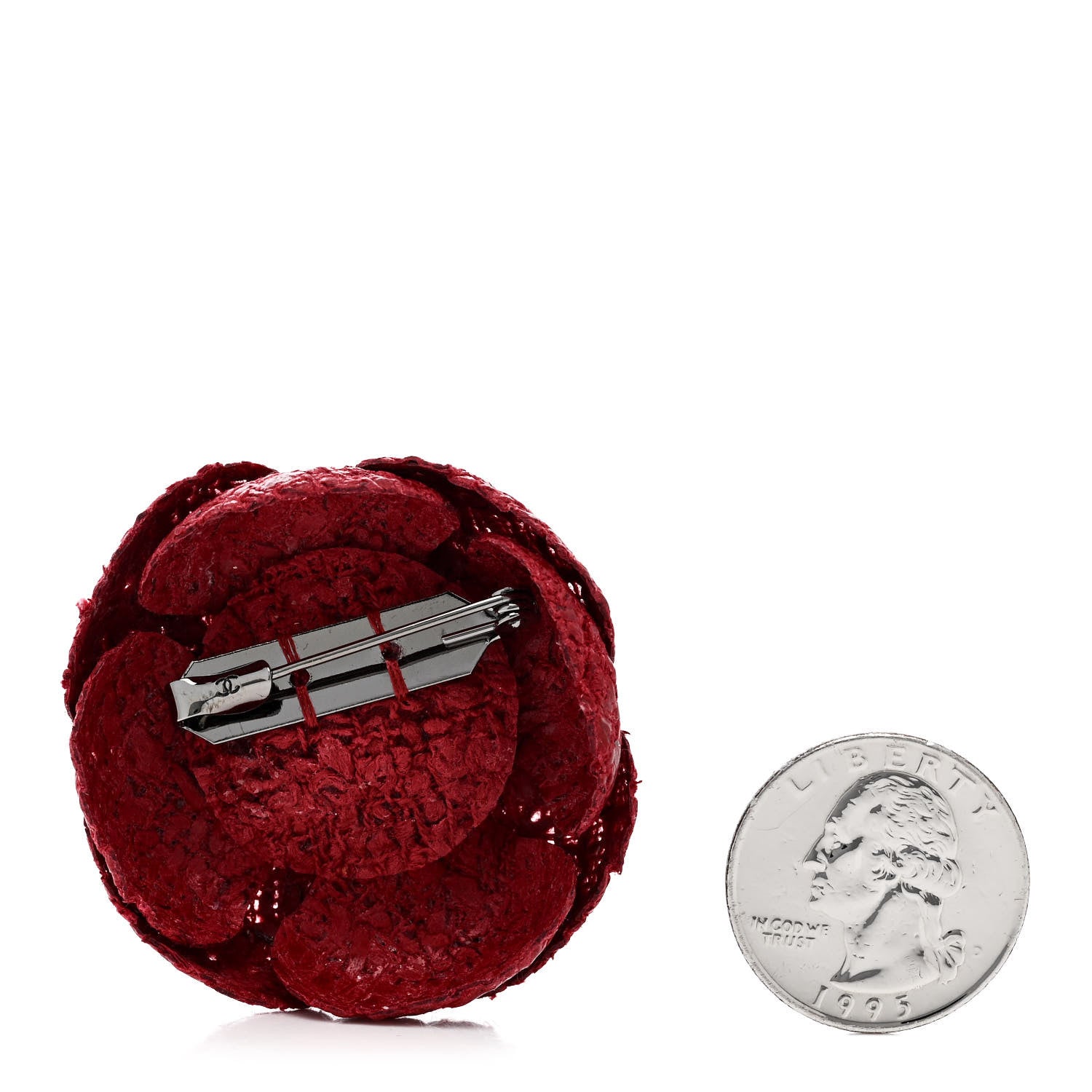 Chanel Tweed Camellia Brooch Red 2 of 3