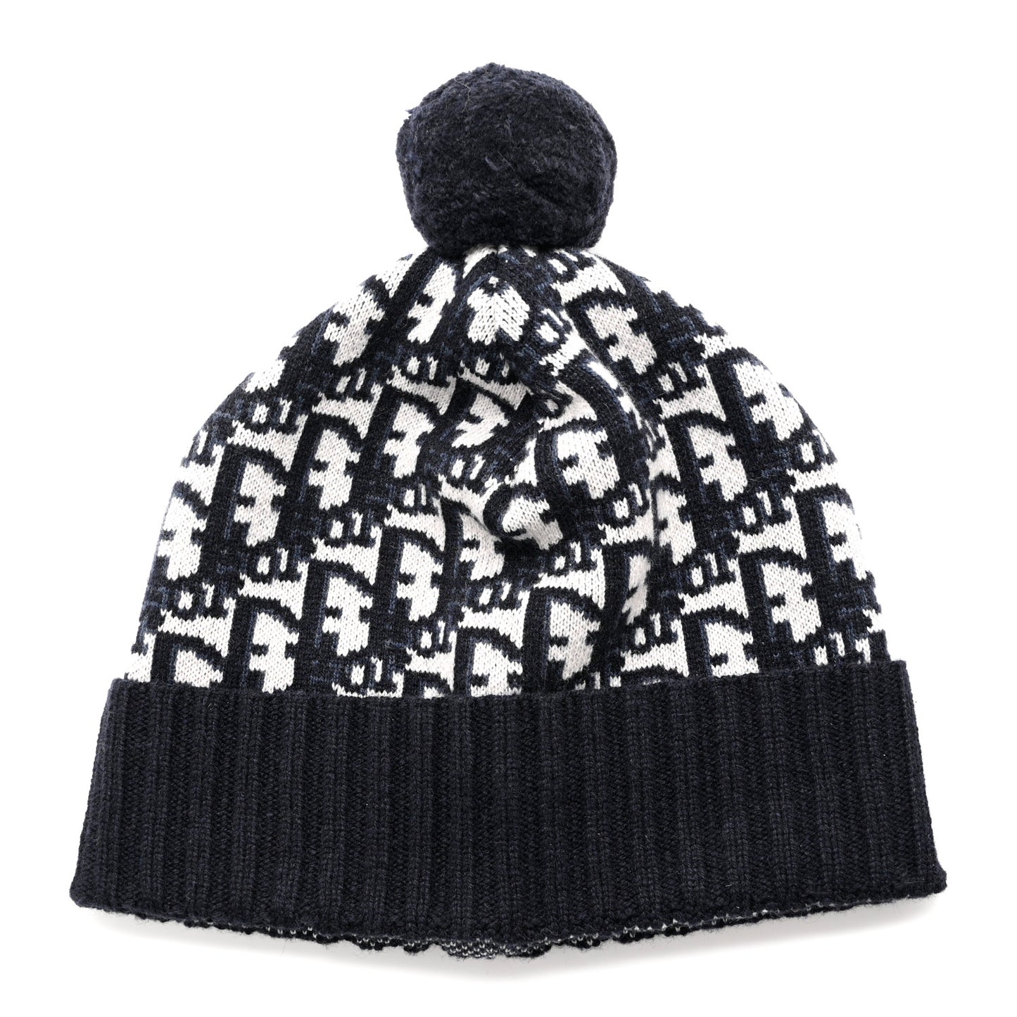 Cashmere Oblique PomPom Beanie Navy Blue