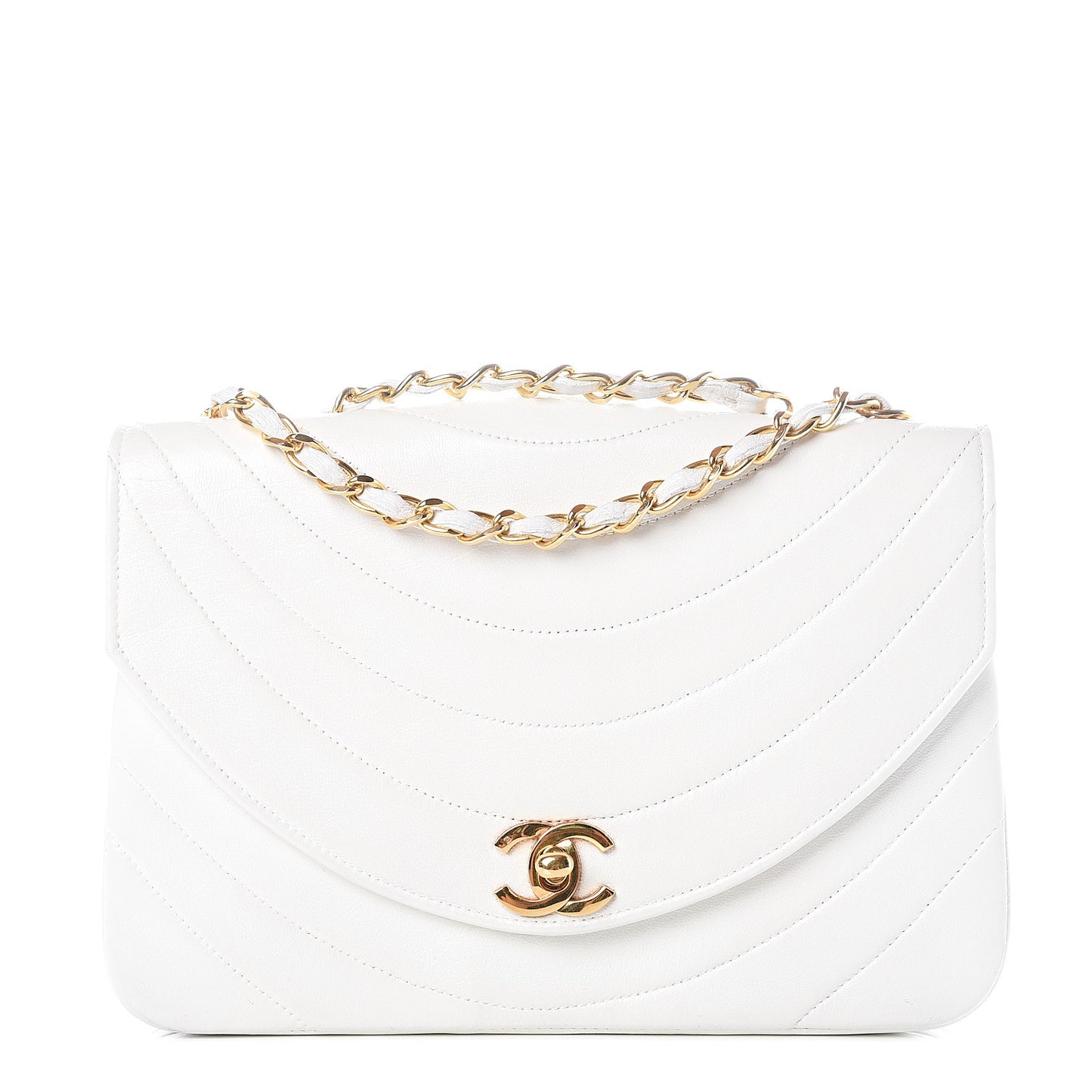 Lambskin Stitched Small Single Flap White
