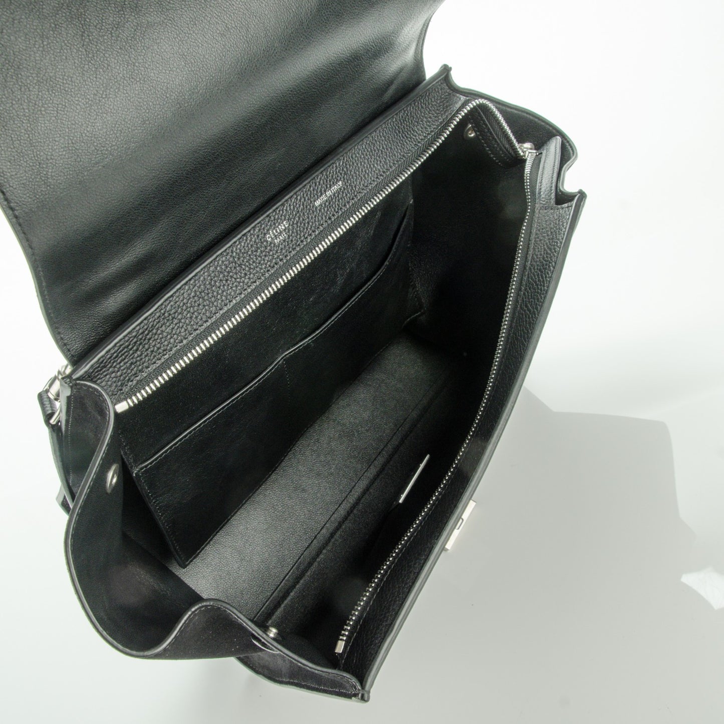 Drummed Calfskin Suede Small Trapeze Black