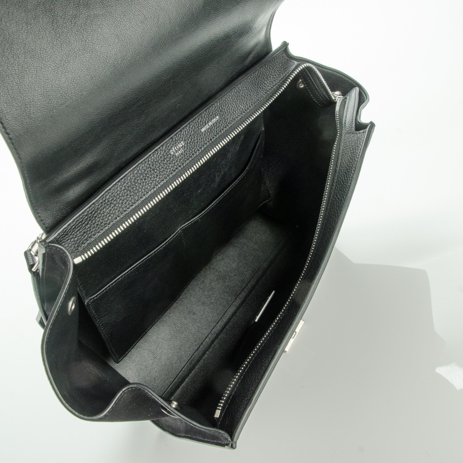 Celine Drummed Calfskin Suede Small Trapeze Black 6 of 8