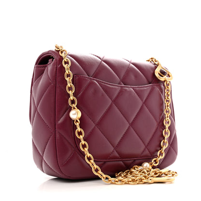 Chanel Lambskin Enamel Pearl Quilted Mini Charm Me Square Flap Dark Purple 3 of 13