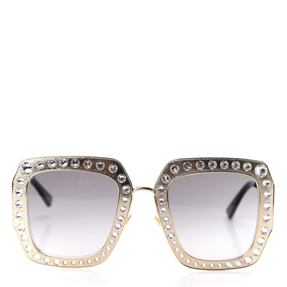 Gucci Metal Acetate Crystal Oversize GG0115S Sunglasses Gold 2 of 8