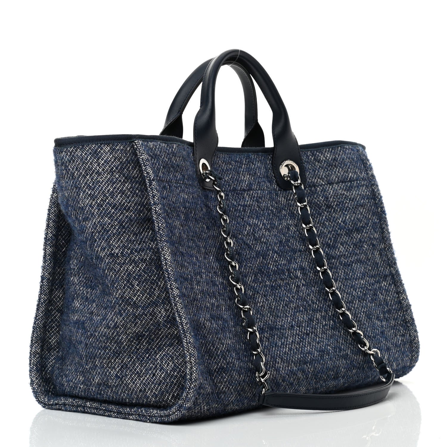 Chanel Mixed Fibers Calfskin Medium Deauville Tote Blue 3 of 11
