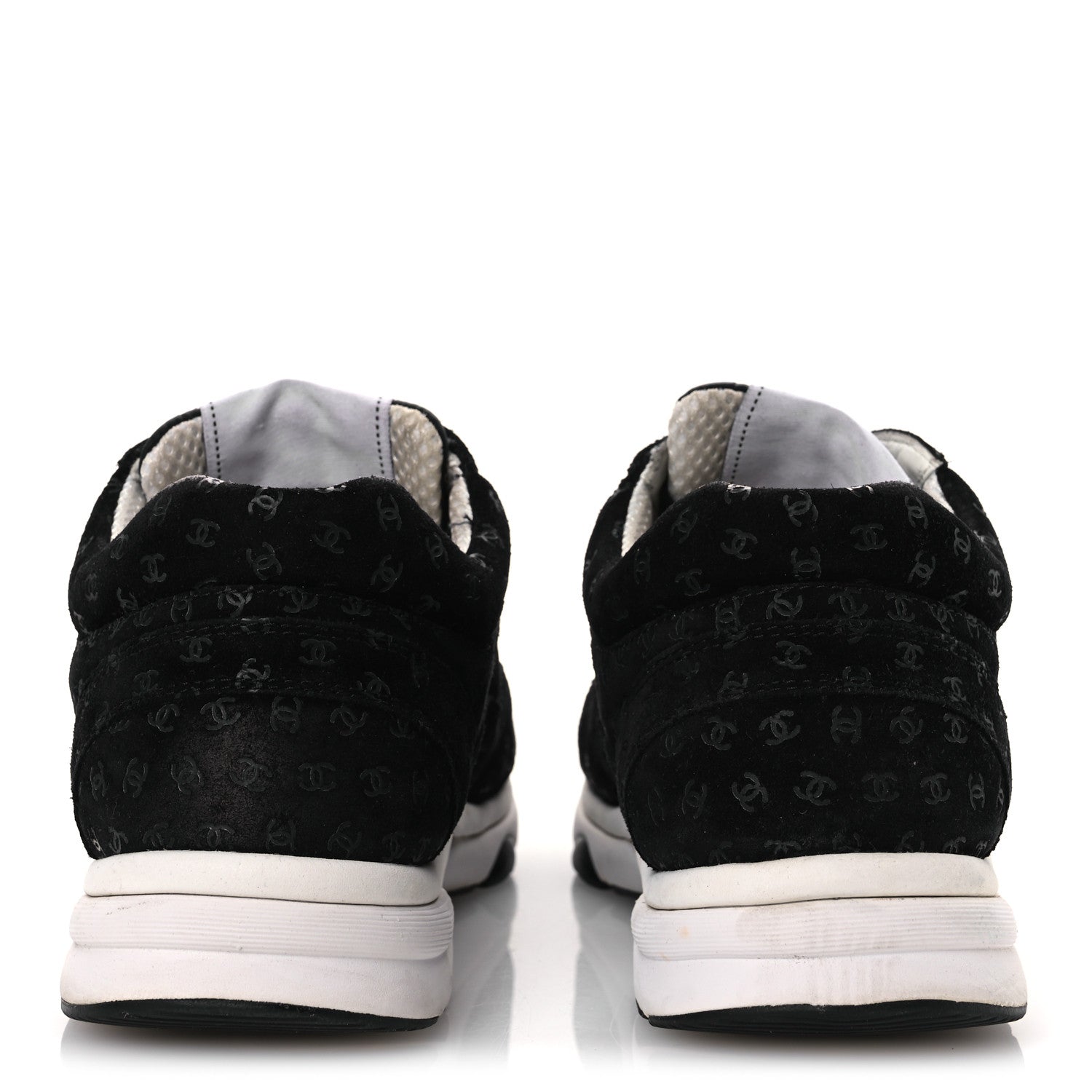 Chanel Suede Calfskin Printed CC Sneakers 38.5 Black 6 of 12