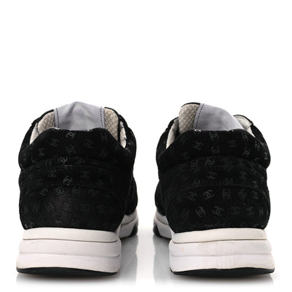 Chanel Suede Calfskin Printed CC Sneakers 38.5 Black 6 of 12