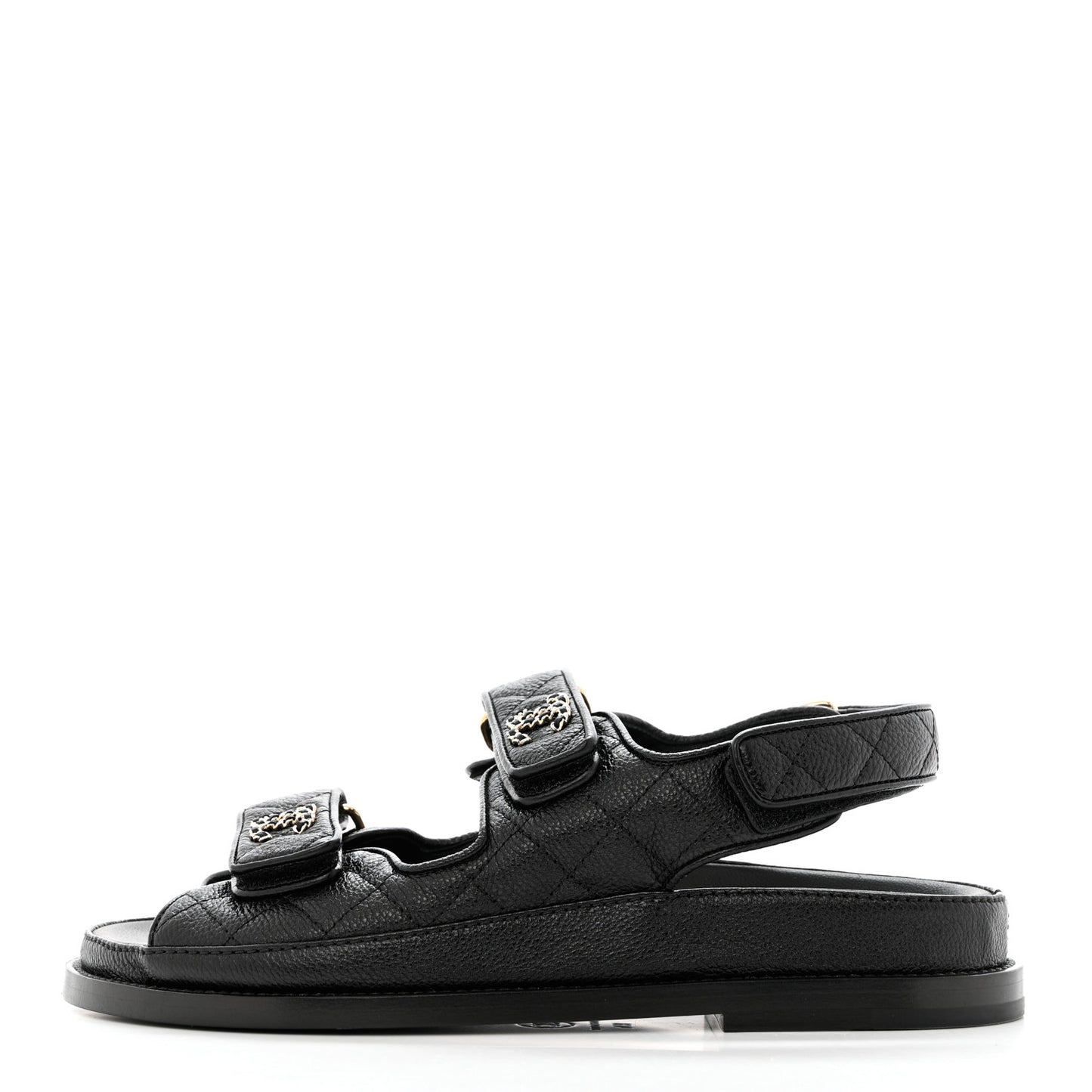 Grained Calfskin Velcro Dad Sandals 35.5 Black