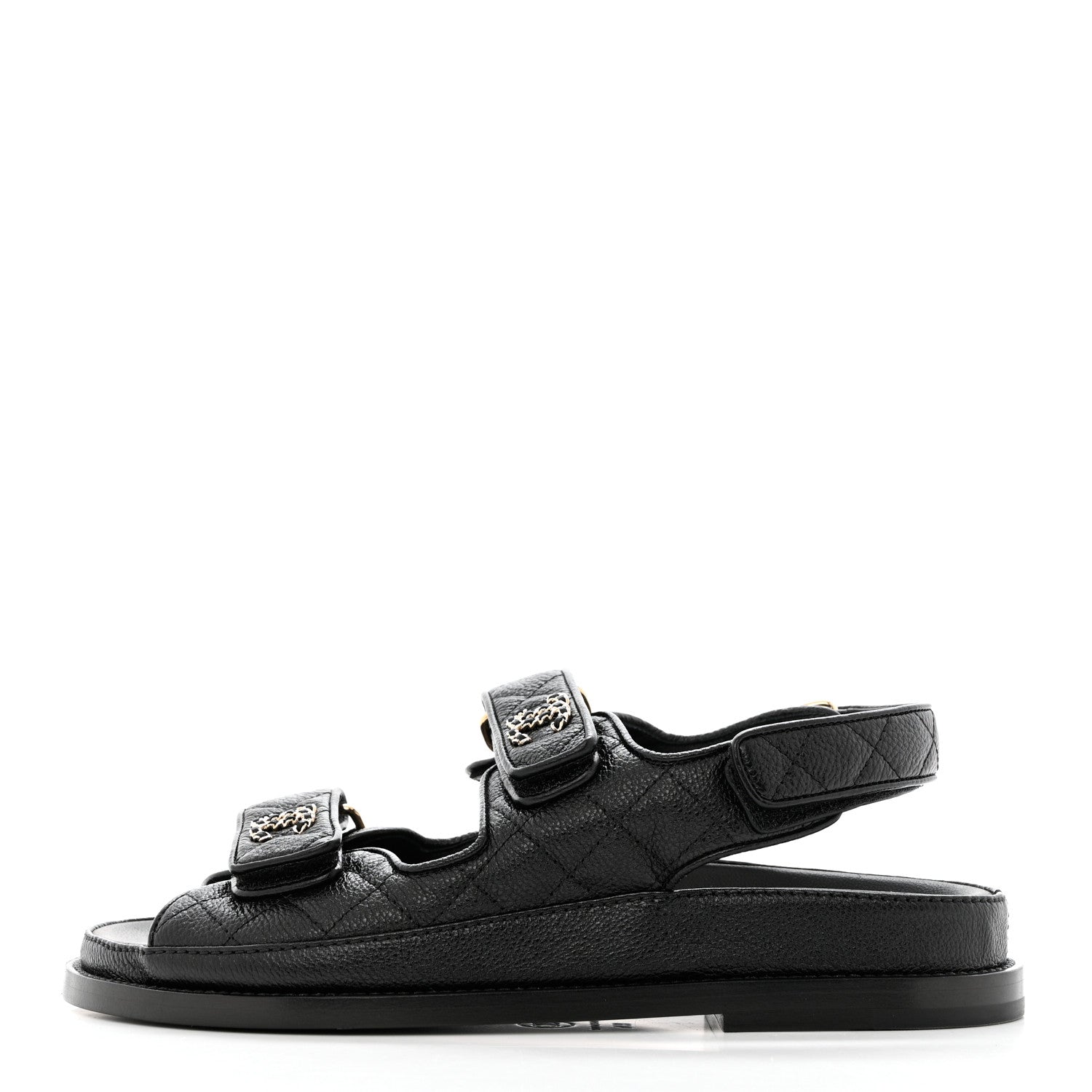 Chanel Grained Calfskin Velcro Dad Sandals 35.5 Black 1 of 9