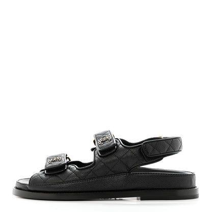 Chanel Grained Calfskin Velcro Dad Sandals 35.5 Black 1 of 9