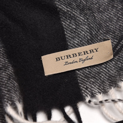 Burberry Fox Cashmere Half Mega Check Fringe Scarf Black 3 of 4