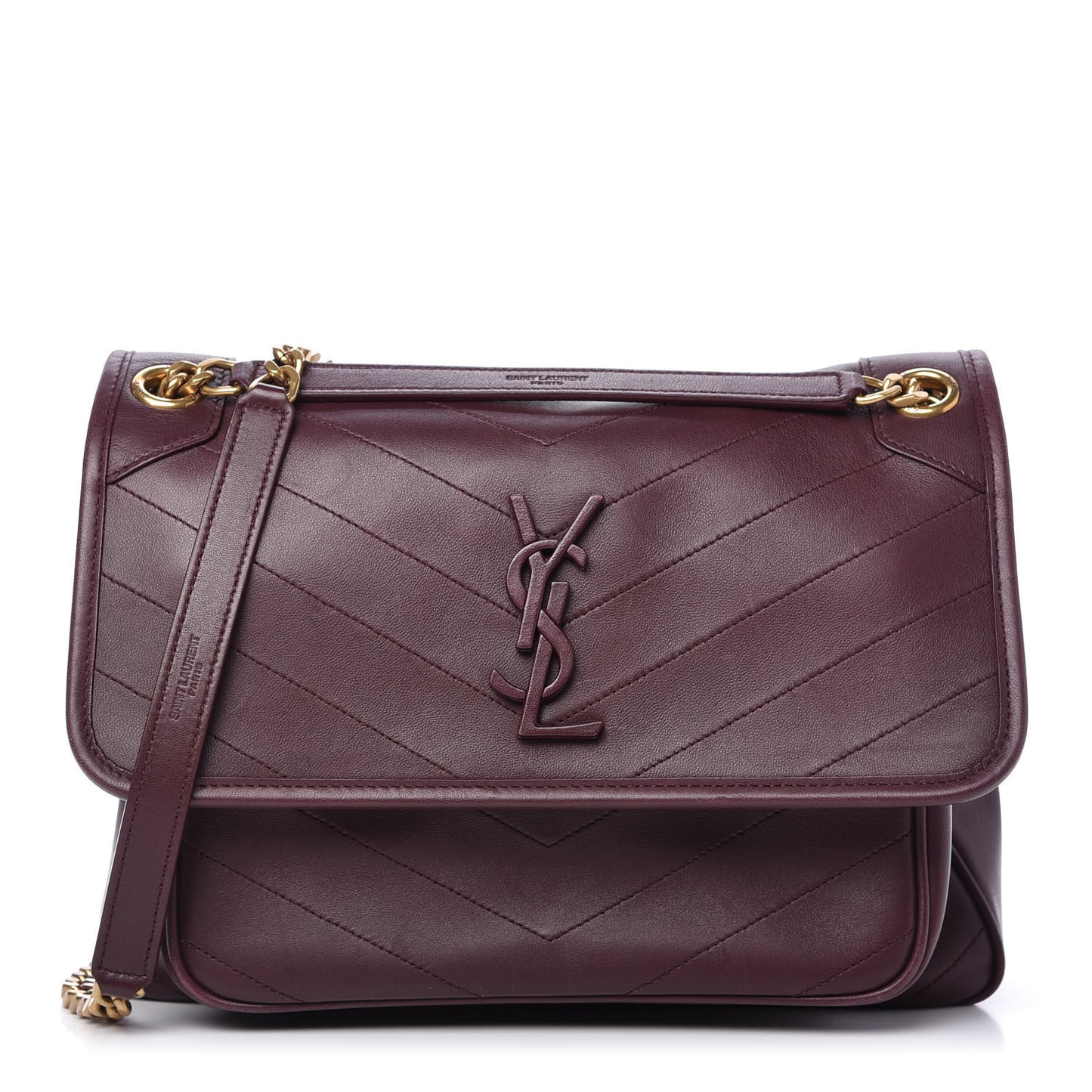 Lambskin Matelasse Monogram Medium Niki Chain Satchel Burgundy