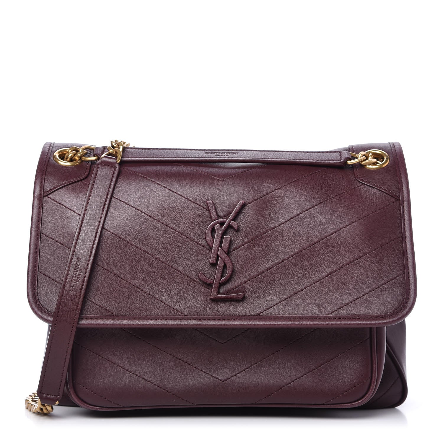 Saint Laurent Lambskin Matelasse Monogram Medium Niki Chain Satchel Burgundy 1 of 9