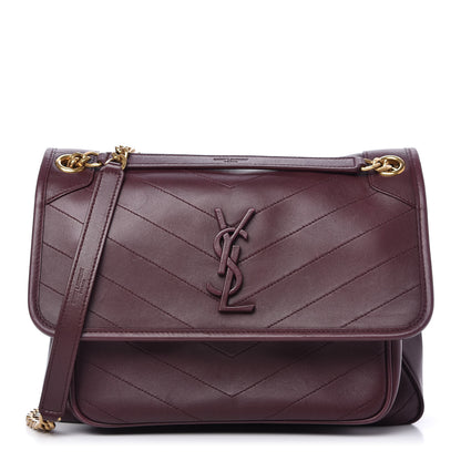 Saint Laurent Lambskin Matelasse Monogram Medium Niki Chain Satchel Burgundy 1 of 9