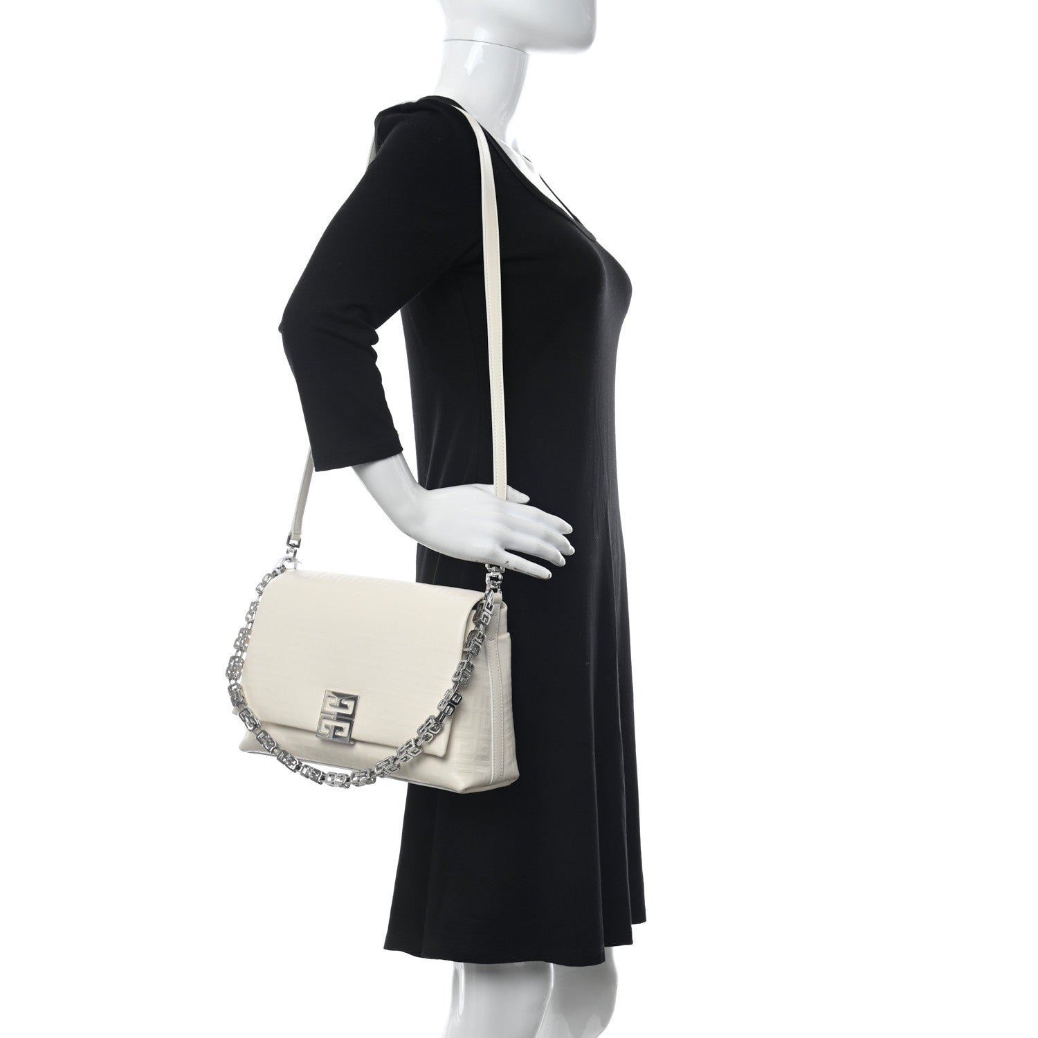 Givenchy Soft Calfskin 4G Embossed Medium Shoulder Bag Ivory 2 of 9