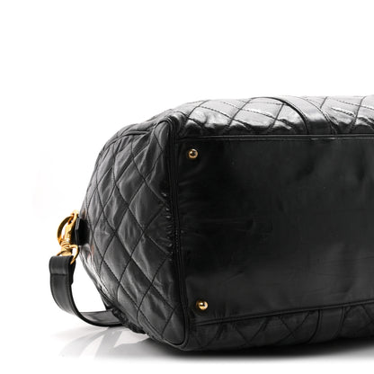 Chanel Calfskin Stitched Duffle Travel Bag Black 8 of 9