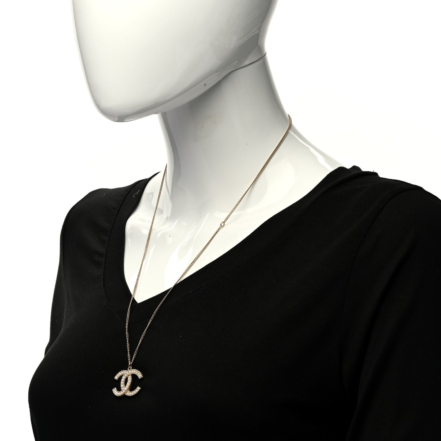Pearl CC Pendant Necklace Gold