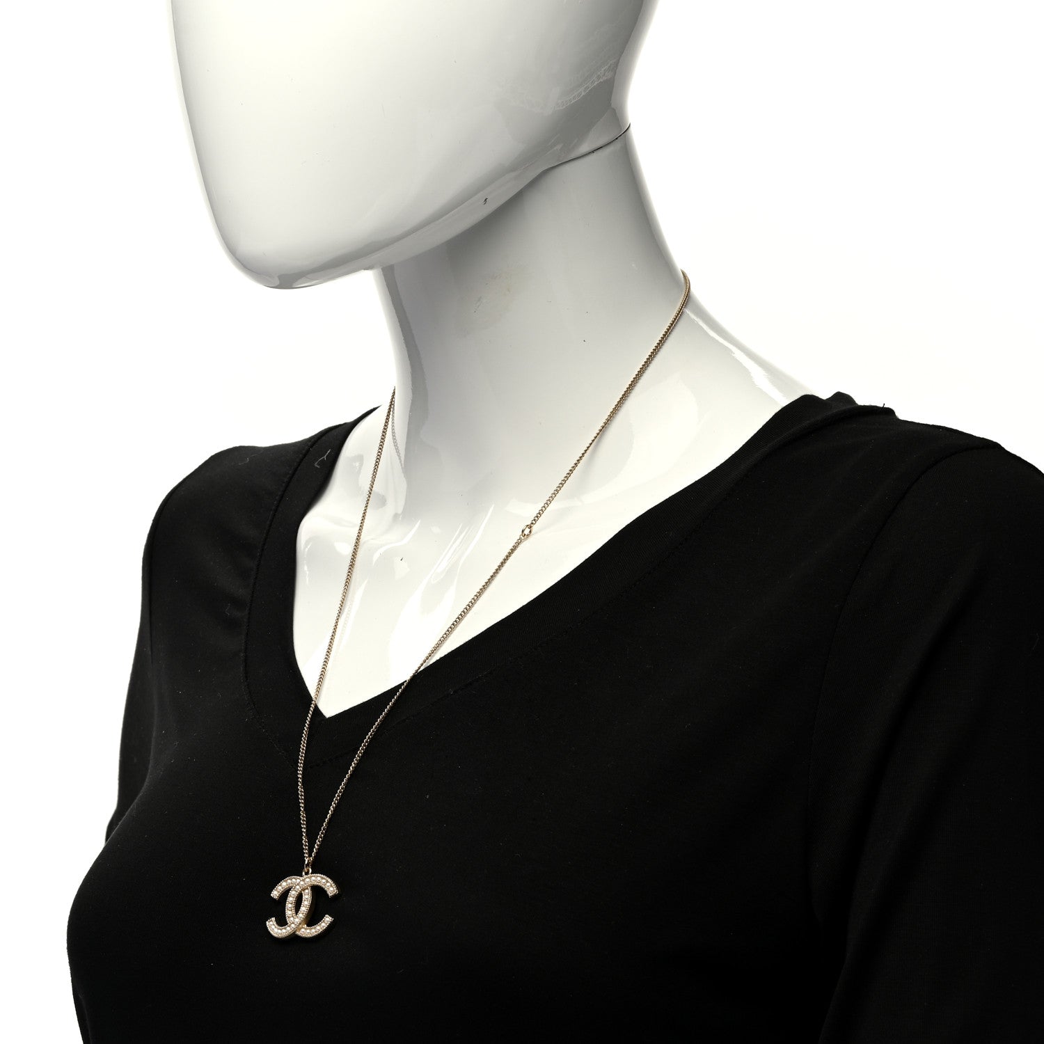 Chanel Pearl CC Pendant Necklace Gold 2 of 5