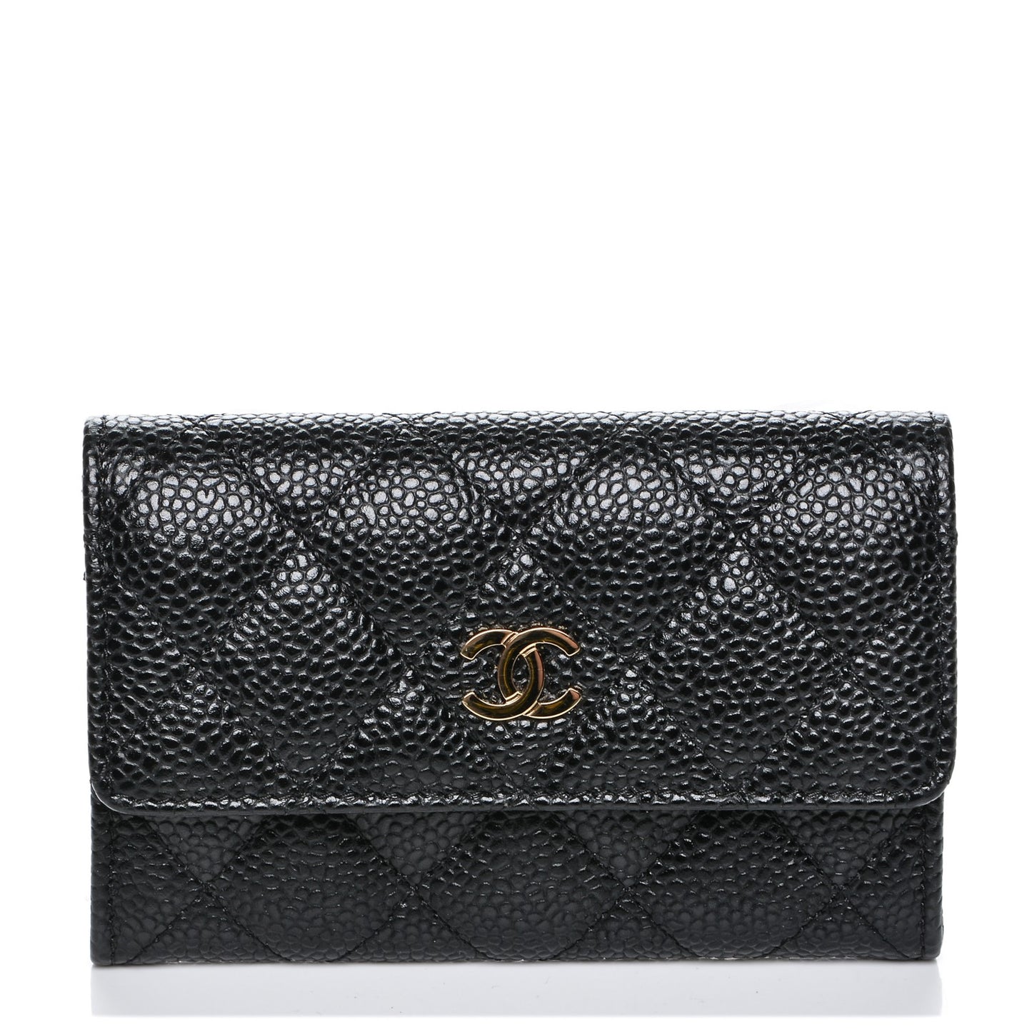 Caviar Quilted Flap Card Holder Black
