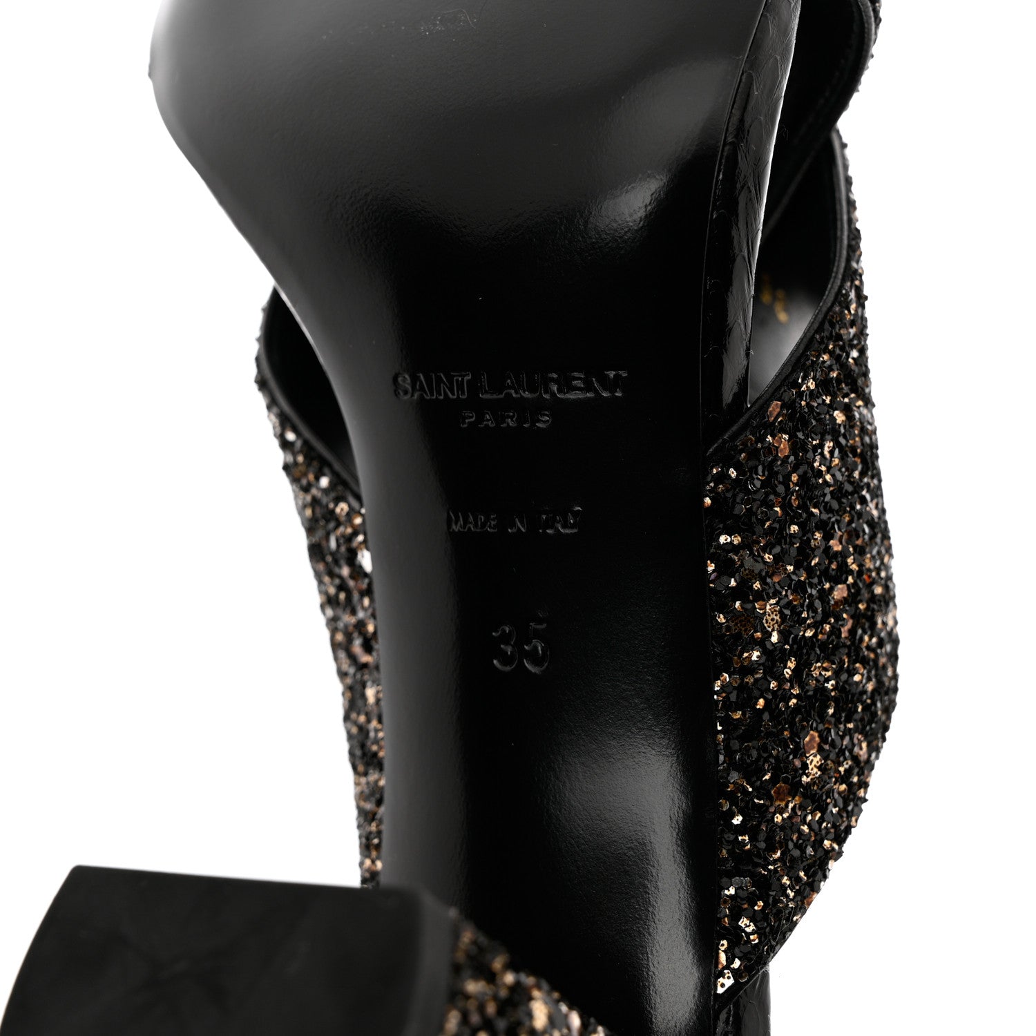 Saint Laurent Glitter LouLou 70 Mule Sandals 35 Black Gold 9 of 10