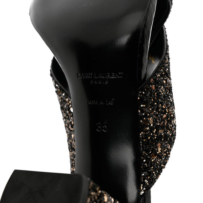 Saint Laurent Glitter LouLou 70 Mule Sandals 35 Black Gold 9 of 10