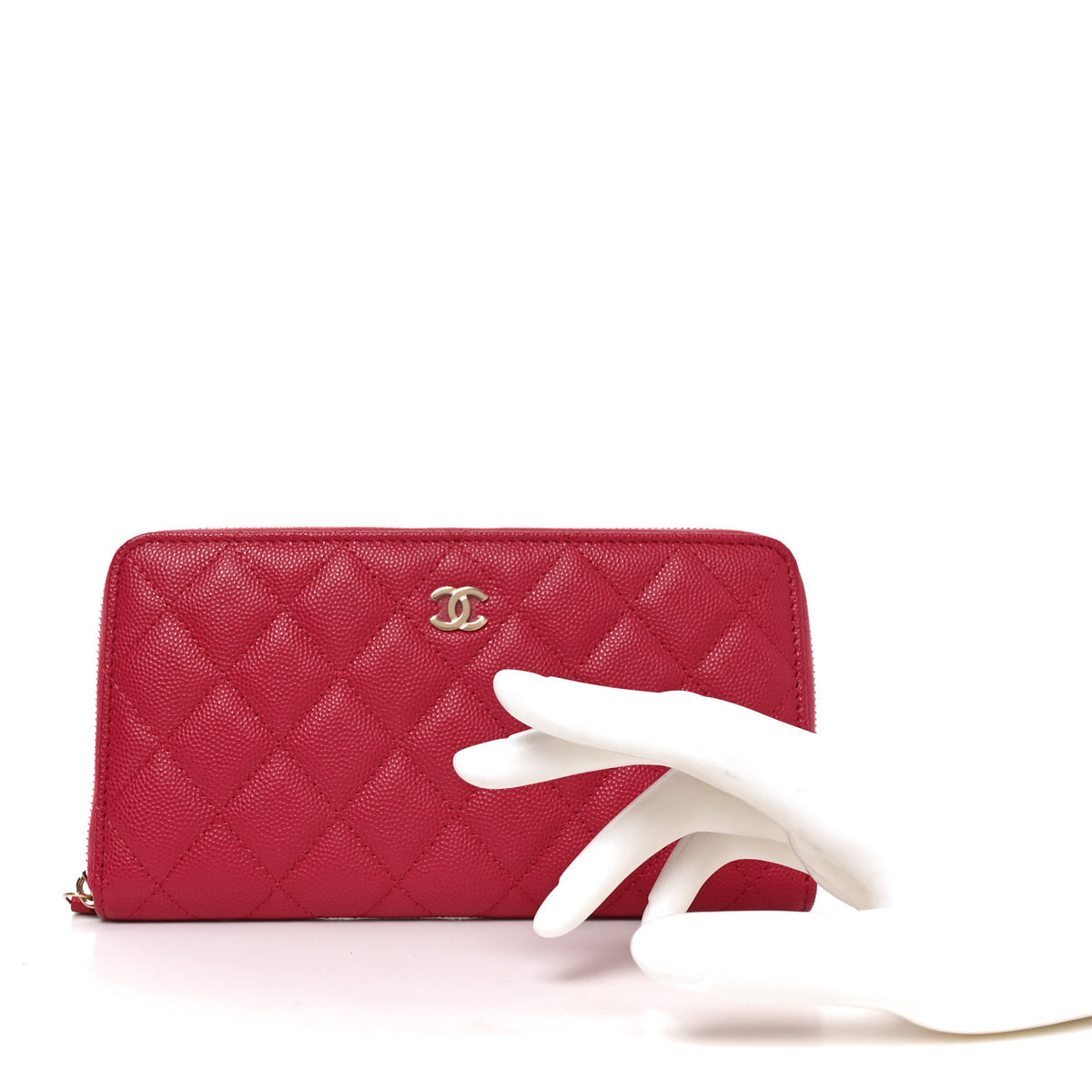 Caviar Quilted Large Gusset Zip Around Wallet Dark Pink