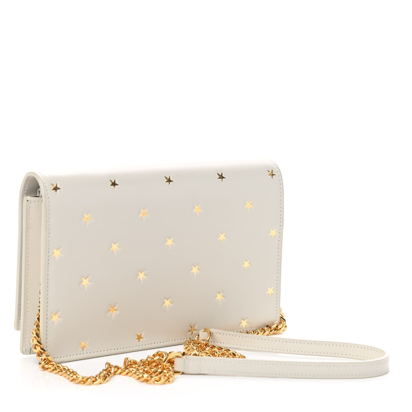 Calfskin Star Print Monogram Kate Tassel Chain Wallet White Gold