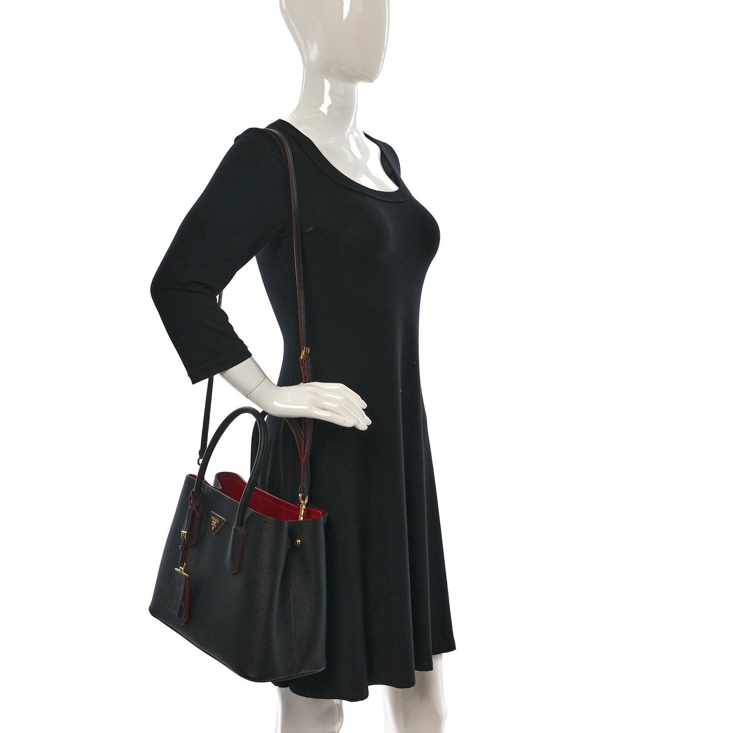 Saffiano Cuir Small Double Bag Black Ciliegia