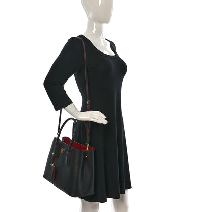 Prada Saffiano Cuir Small Double Bag Black Ciliegia 2 of 8