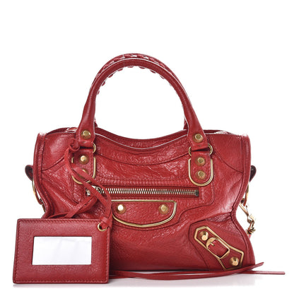 Balenciaga Agneau Gold Metallic Edge Hardware Mini City Rouge Rubis 1 of 11