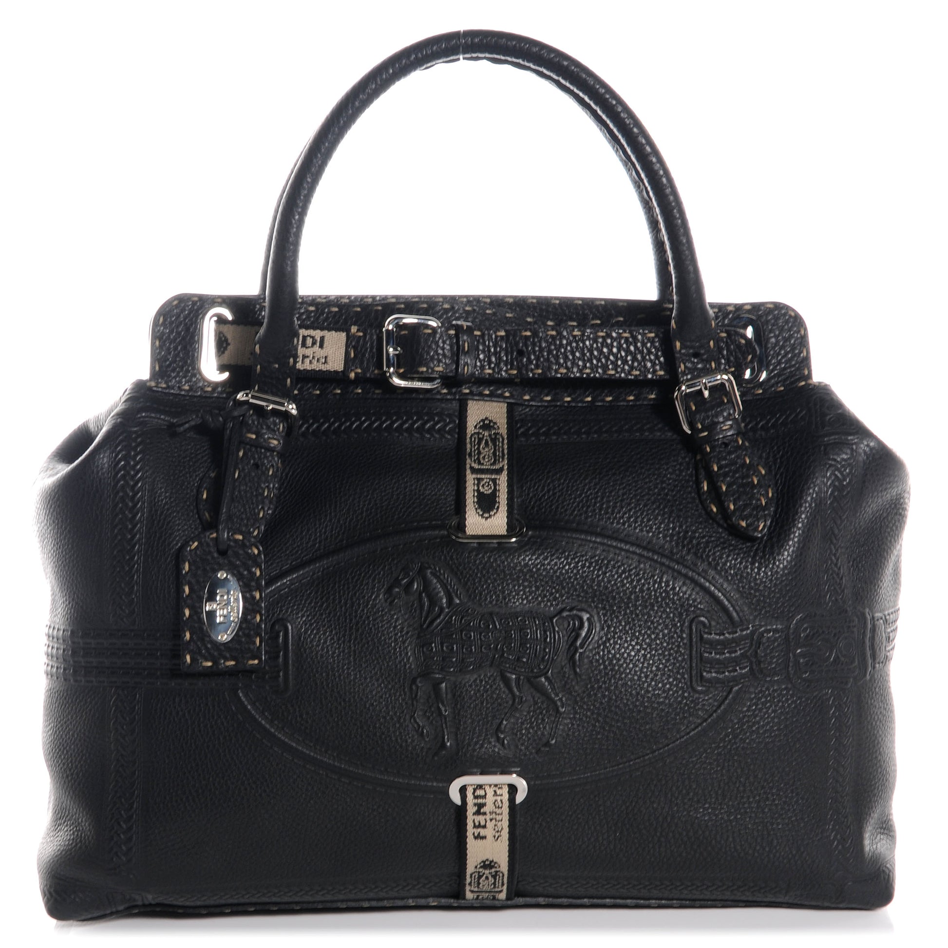 Fendi Calfskin Romano Selleria Villa Borghese Tote Black 1 of 8