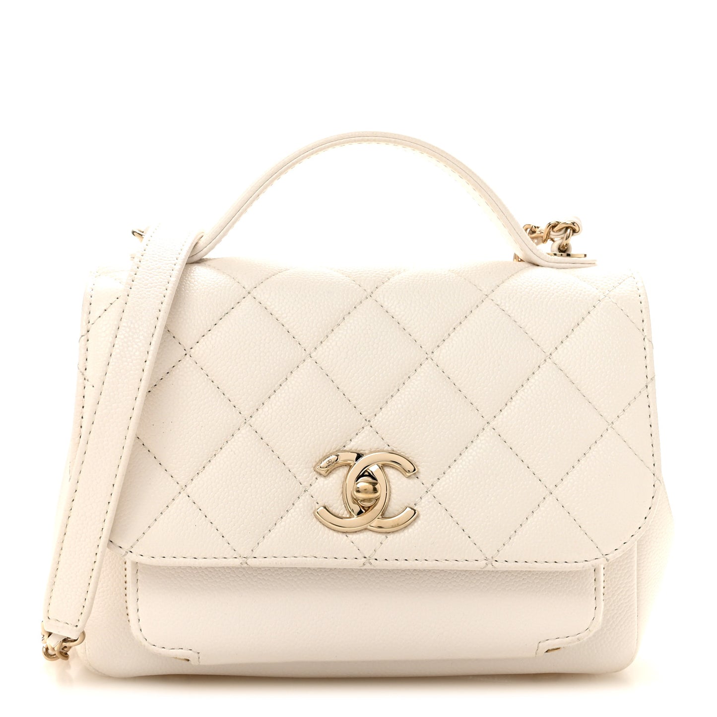 Caviar Quilted Small Business Affinity Flap White