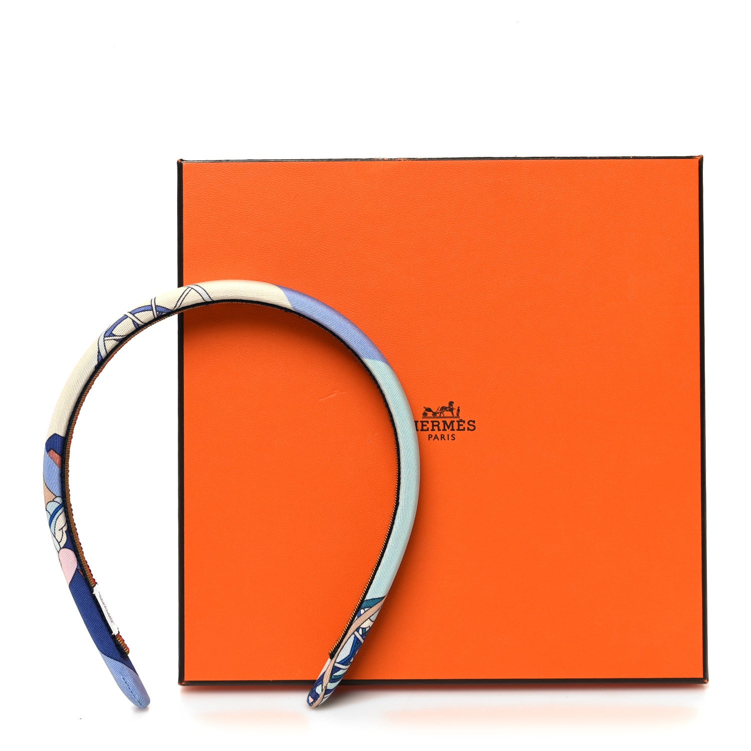 Hermes Silk Twill La Folle Parade Elsa Headband Bleu Jean 4 of 4