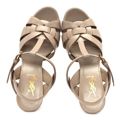 Saint Laurent Calfskin Tribute 75 Platform Sandals 38 Dark Beige 2 of 10