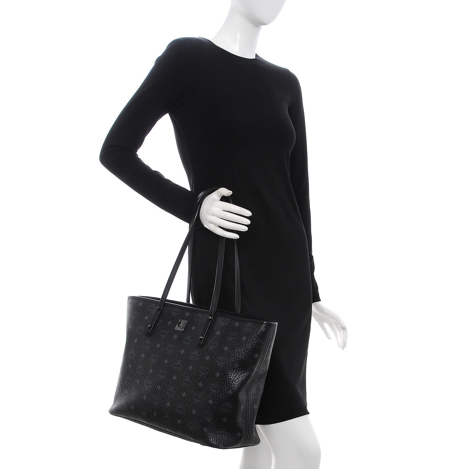 MCM Visetos Medium Anya Zip Top Shopper Tote Black 2 of 16