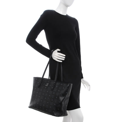 MCM Visetos Medium Anya Zip Top Shopper Tote Black 2 of 16