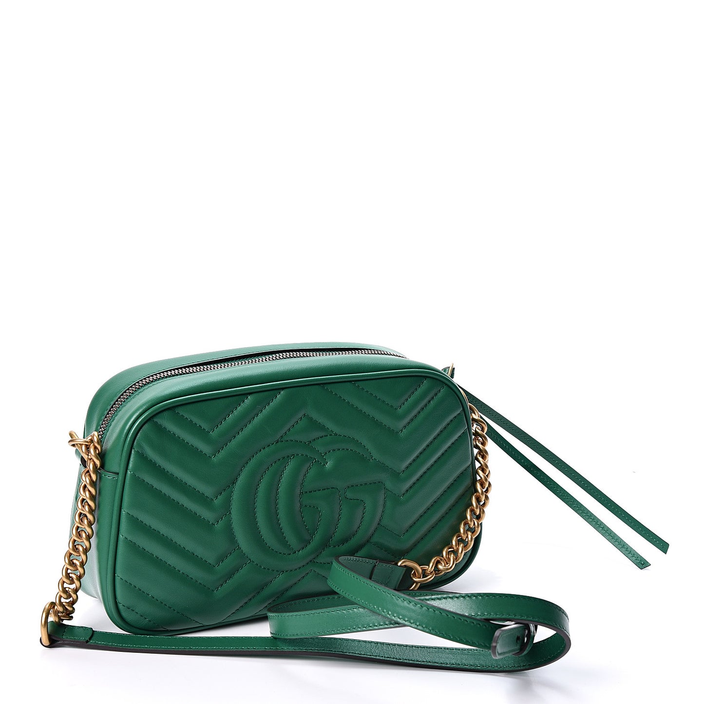 Calfskin Matelasse Small GG Marmont Chain Shoulder Bag Emerald Green
