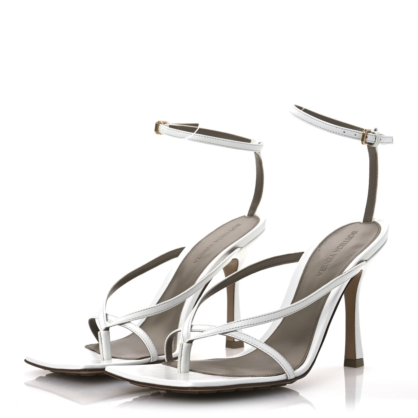 Lambskin Stretch Multi Strap 90mm Sandals 39.5 Optic White