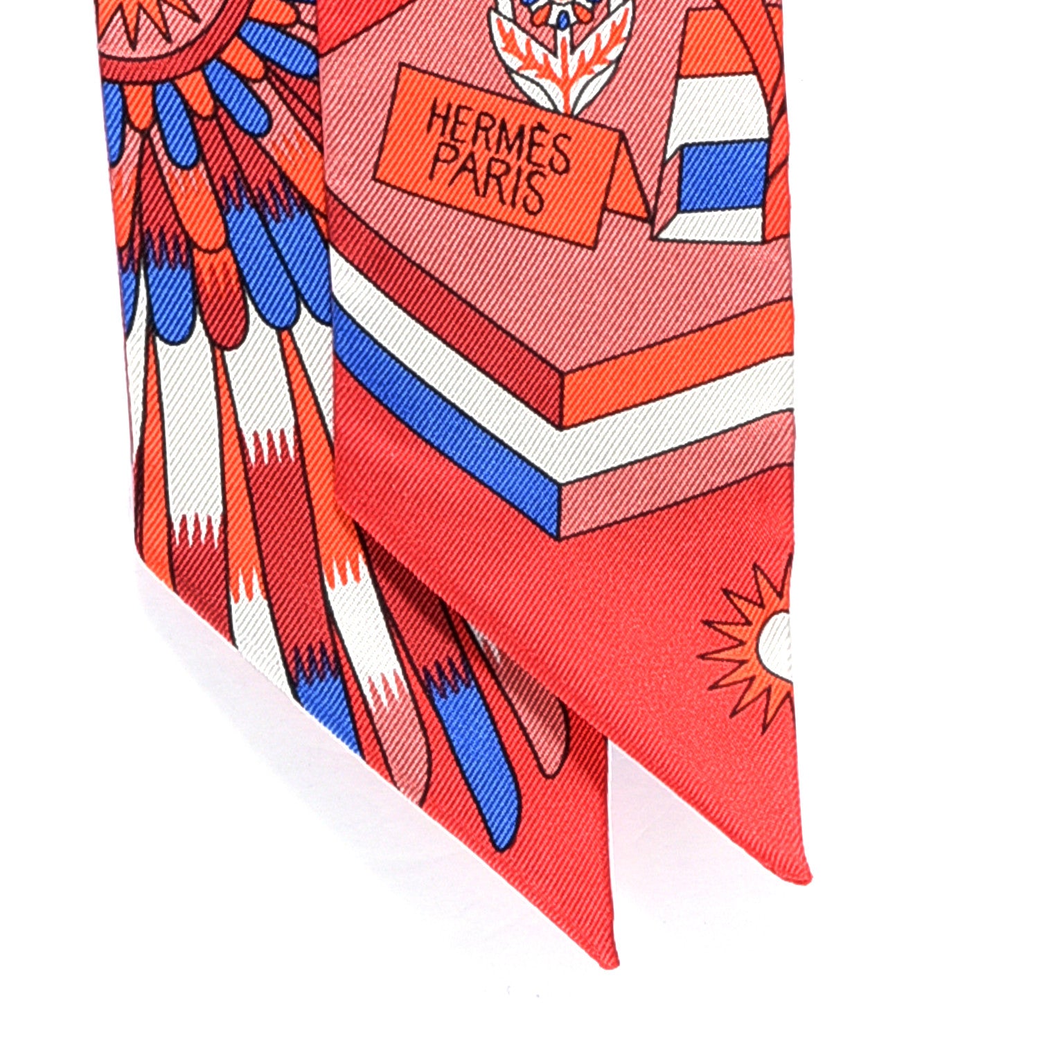 Hermes Silk La Source de Pegase Twilly Rouge Bleu Royal White 4 of 11