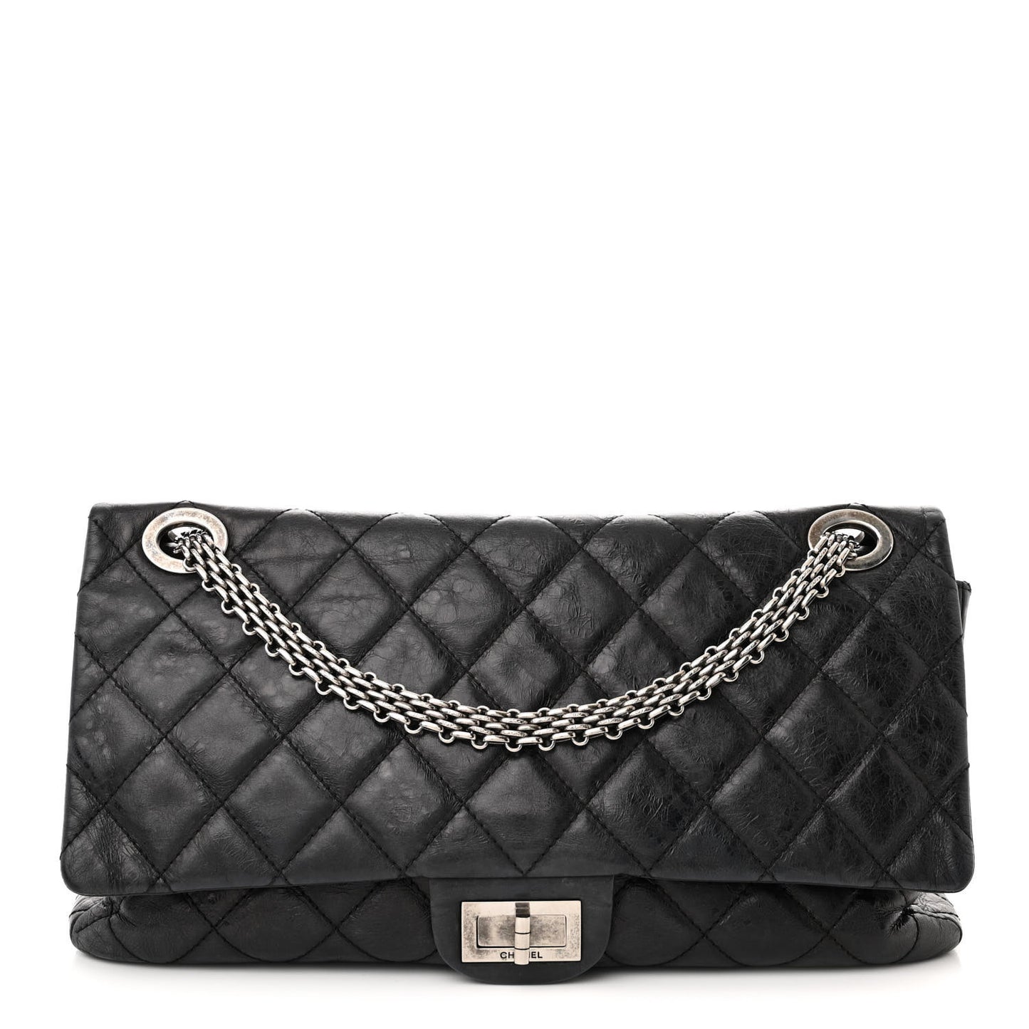 Metallic Aged Calfskin Quilted 2.55 Reissue 228 Flap Black